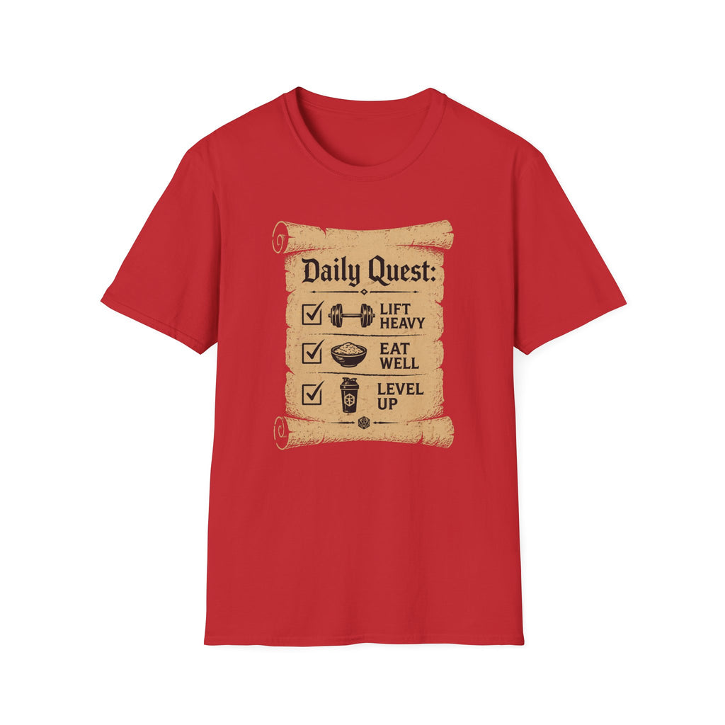 Daily Quest – 'Lift Heavy  Eat Well  Level Up' Fitness RPG Tee