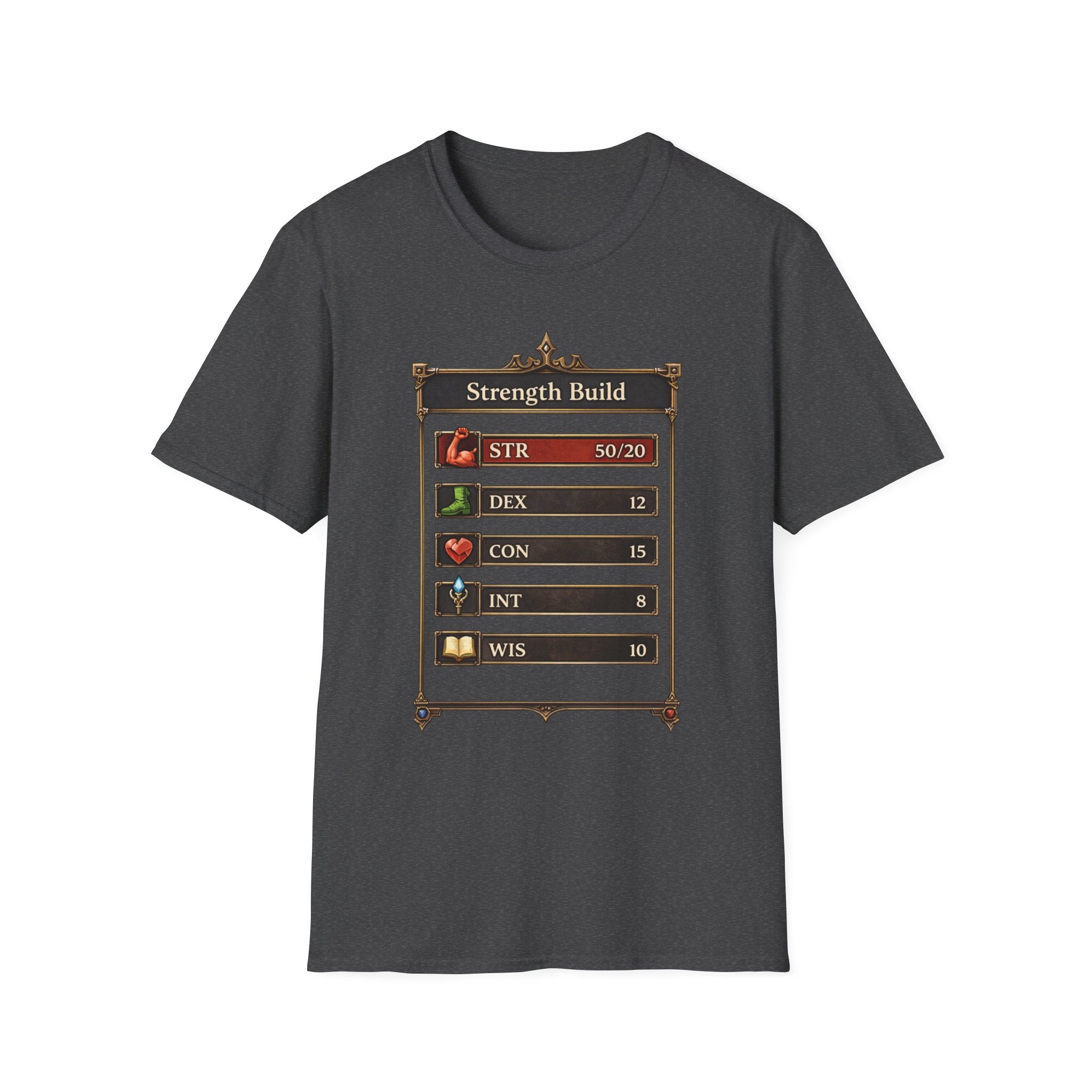 Strength Build RPG — Gamer Character Stat Tee