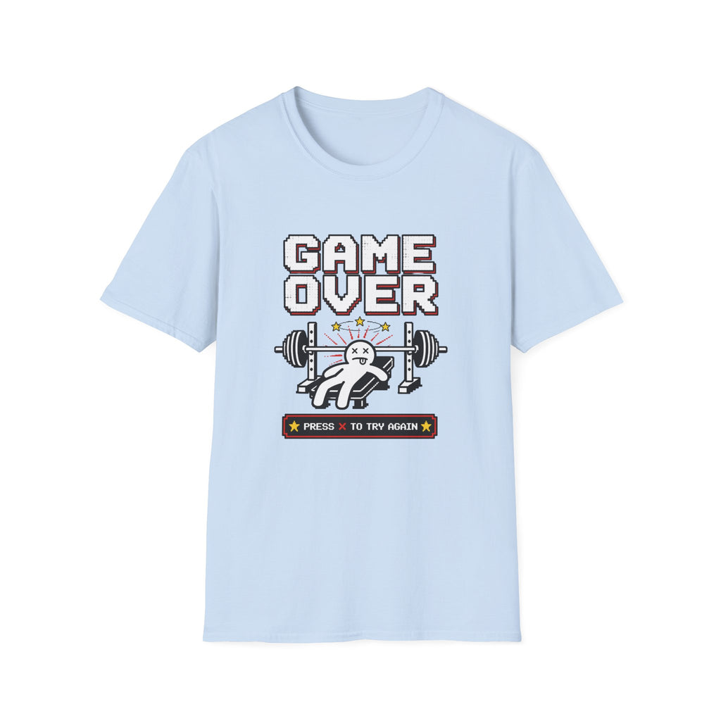 Game Over “Press R to Try Again” — Funny Gym Tee