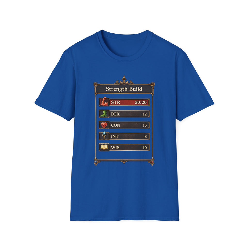 Strength Build RPG — Gamer Character Stat Tee