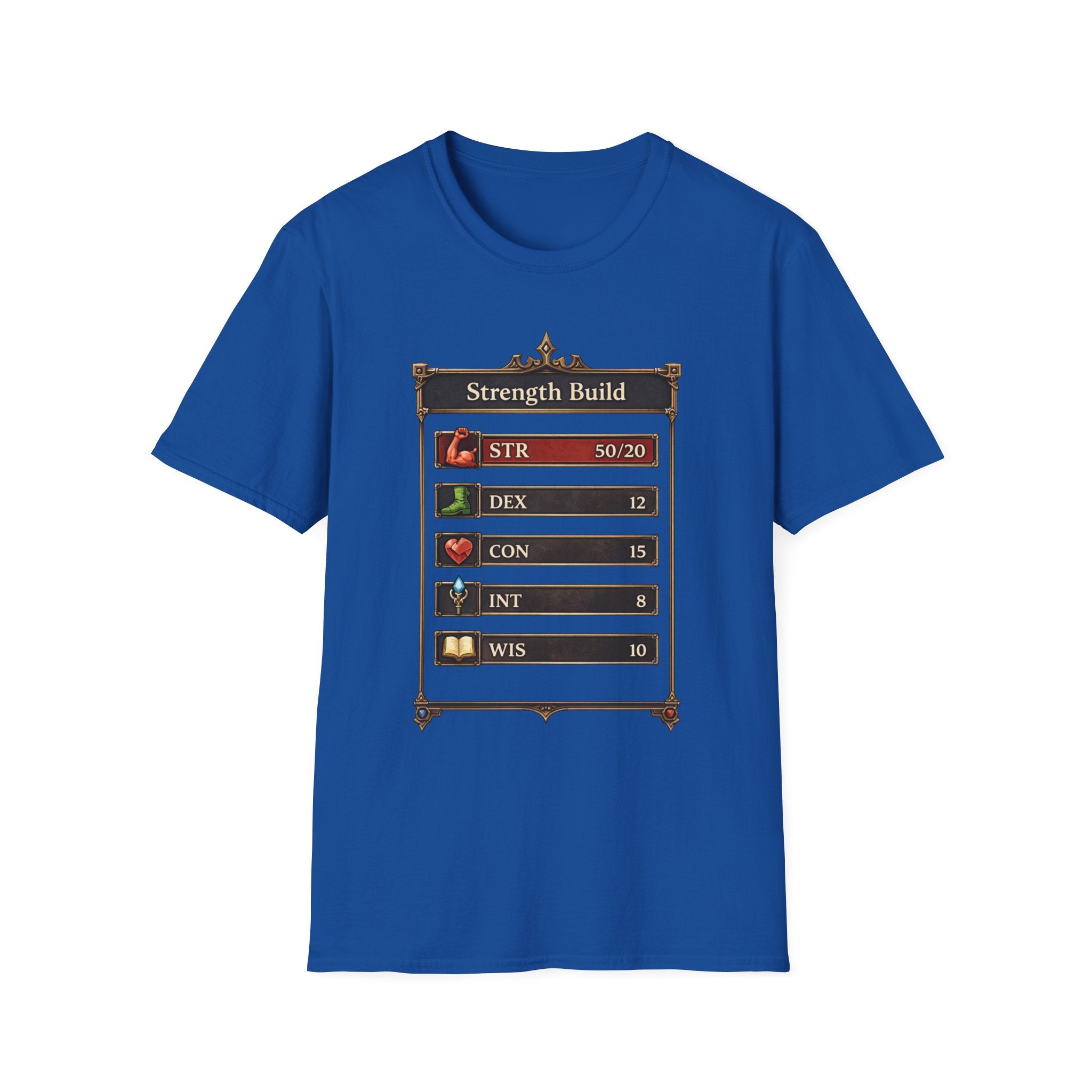 Strength Build RPG — Gamer Character Stat Tee