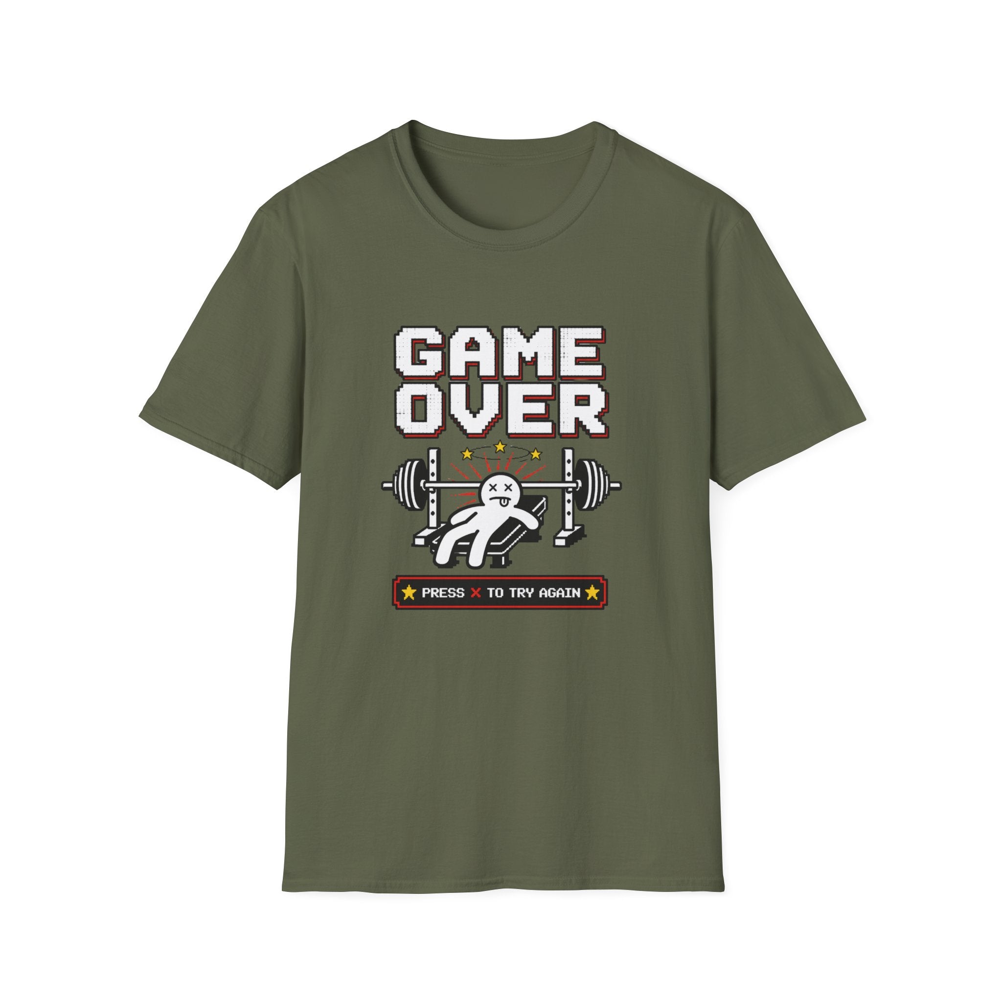 Game Over “Press R to Try Again” — Funny Gym Tee