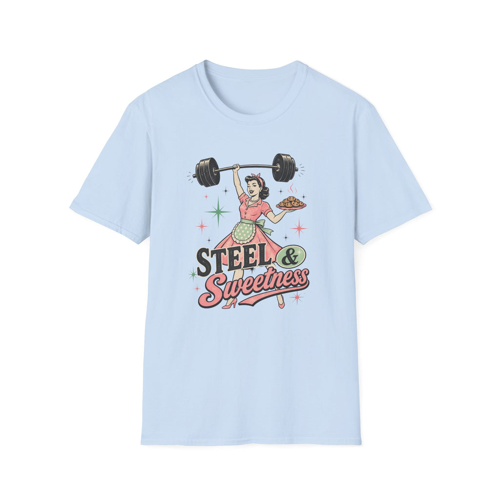 Steel & Sweetness — Retro Weightlifting Graphic Tee