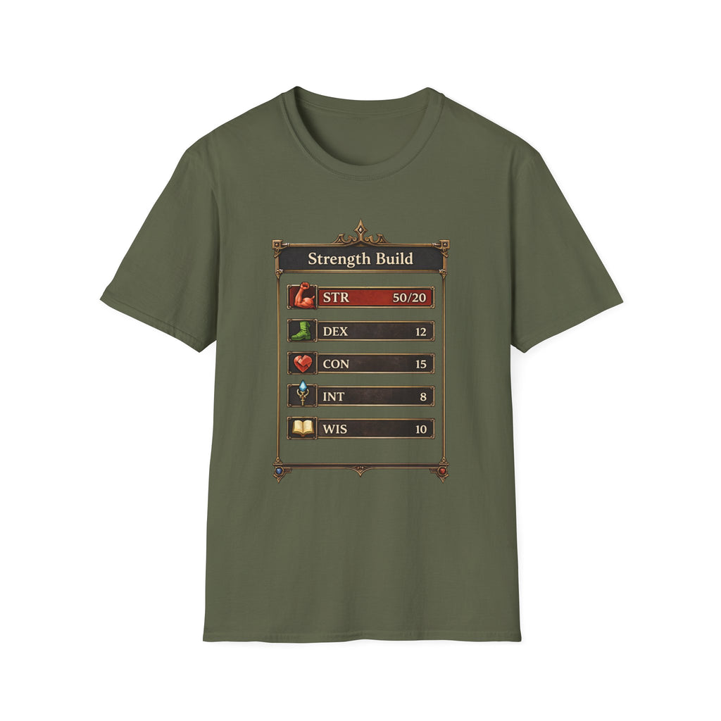 Strength Build RPG — Gamer Character Stat Tee