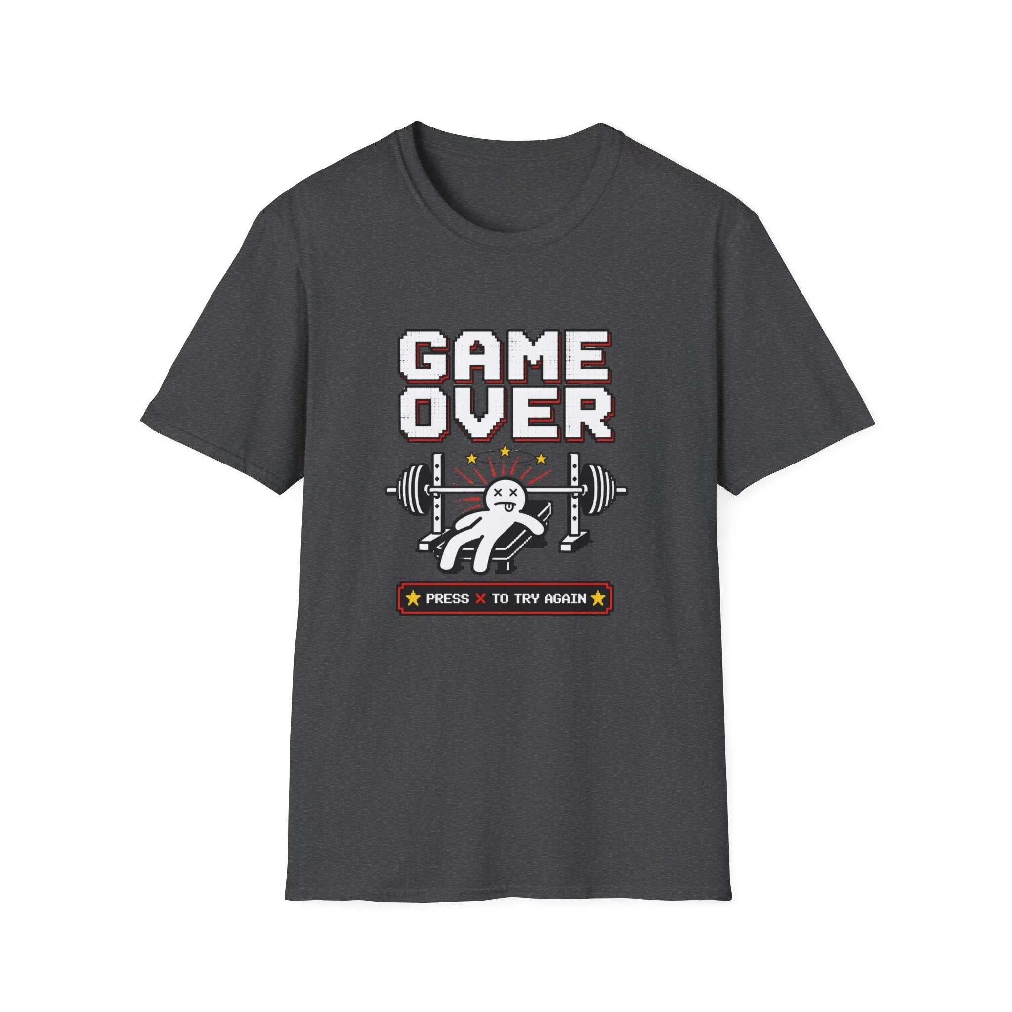 Game Over “Press R to Try Again” — Funny Gym Tee