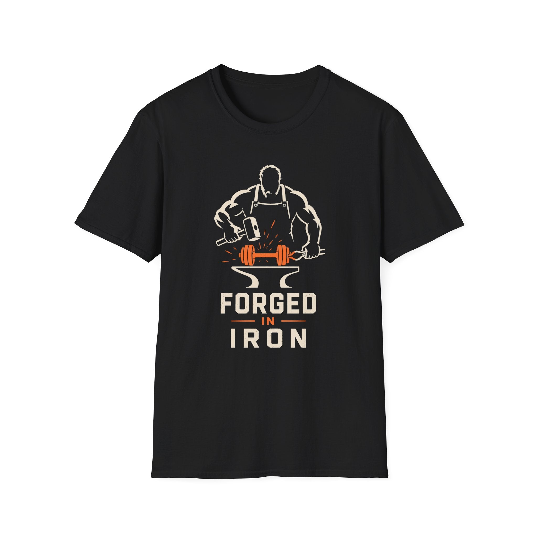 Forged In Iron Black – Blacksmith Hammer & Anvil Graphic Tee