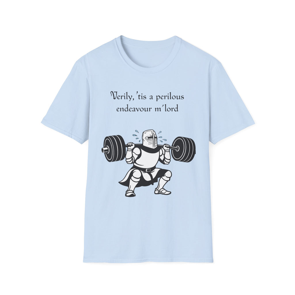 Verily, ’tis a perilous endeavour m’lord - Medieval Gym Humor Tee