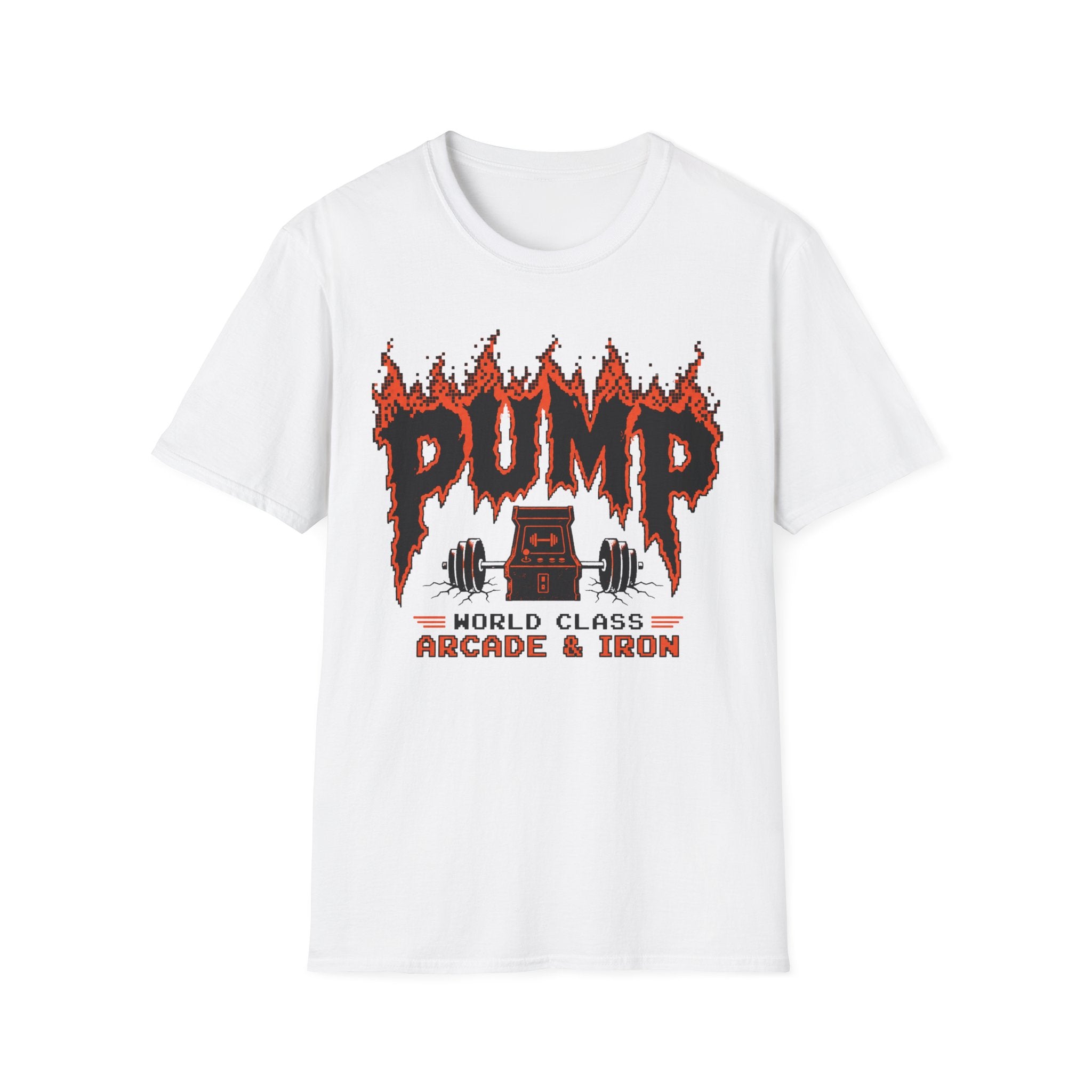 Pump Arcade & Iron — Retro Gym Weightlifting Tee