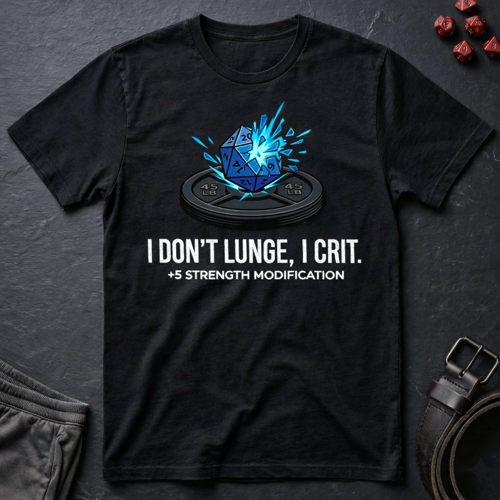 Tabletop RPG T‑Shirt — "I Don't Lunge, I Crit. +5 Strength Modification"