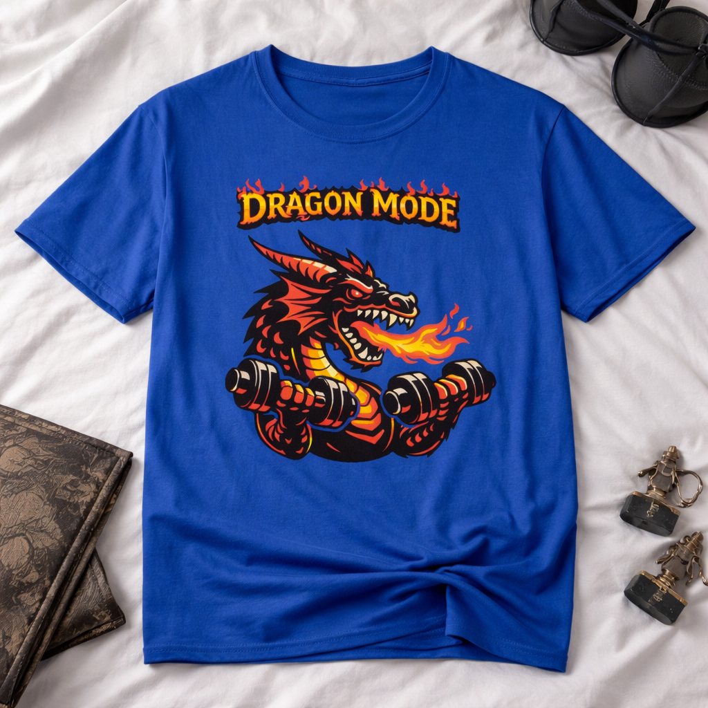 Dragon Mode – Fiery Dragon Weightlifting Graphic Tee