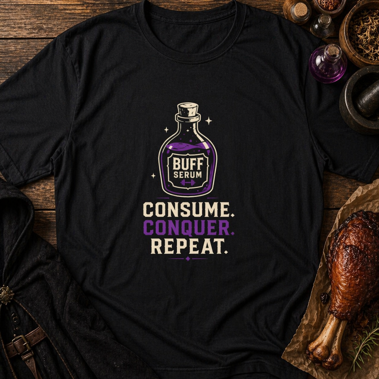 Buff Serum: Consume. Conquer. Repeat Gamer Fitness Tee