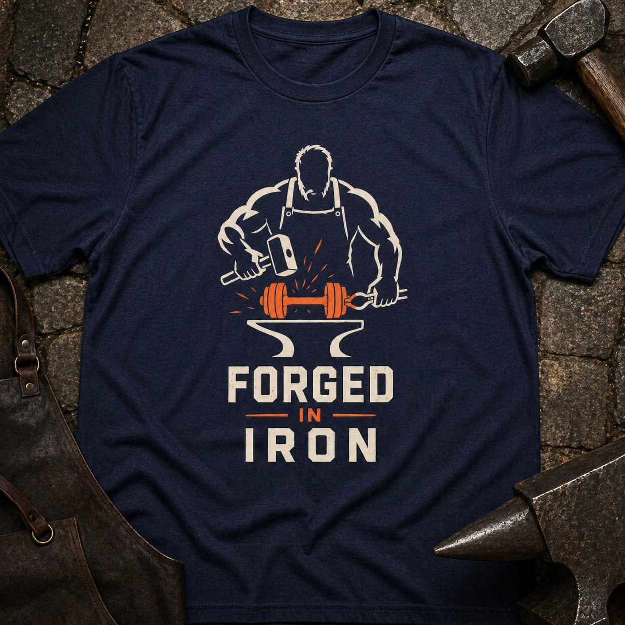 Forged In Iron Black – Blacksmith Hammer & Anvil Graphic Tee