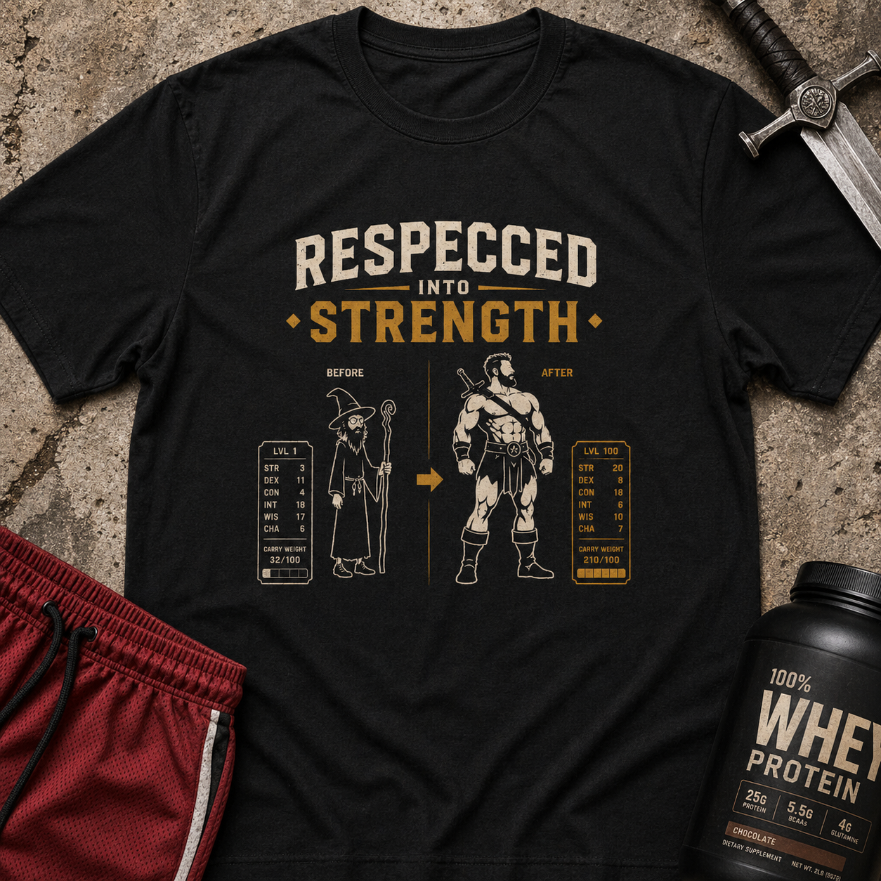 Respected Into Strength Vintage Fitness Graphic Tee