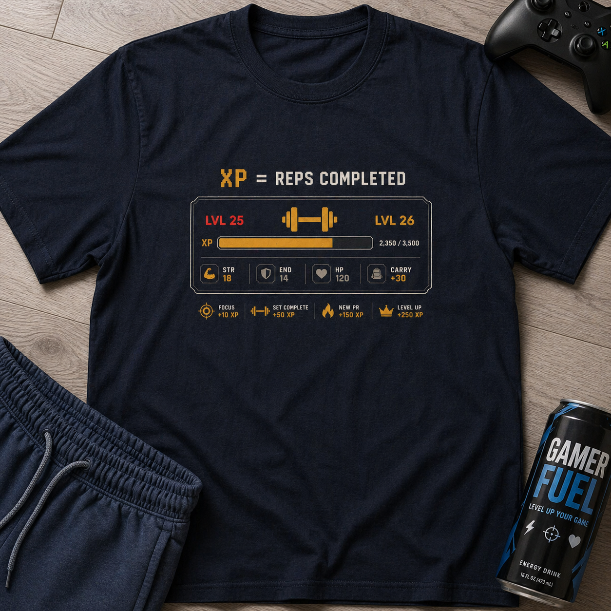 XP = Reps Completed Workout Level-Up Tee