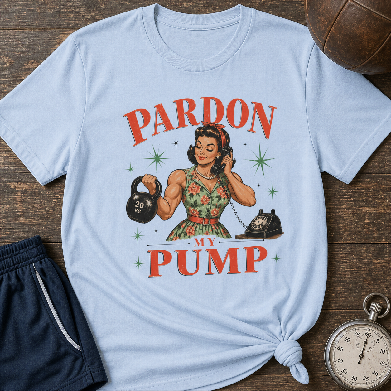 Pardon My Pump T-Shirt – Retro Weightlifting Kettlebell Fitness Tee
