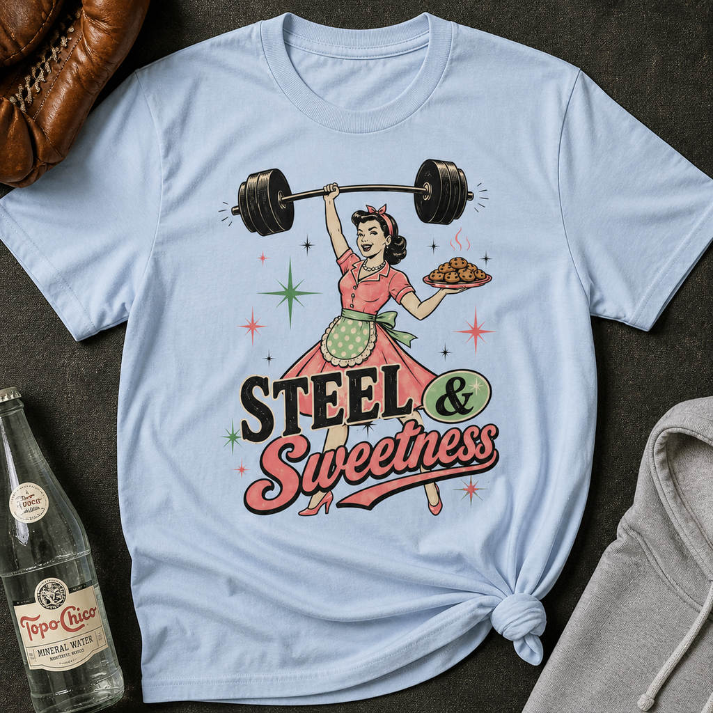 Steel & Sweetness — Retro Weightlifting Graphic Tee