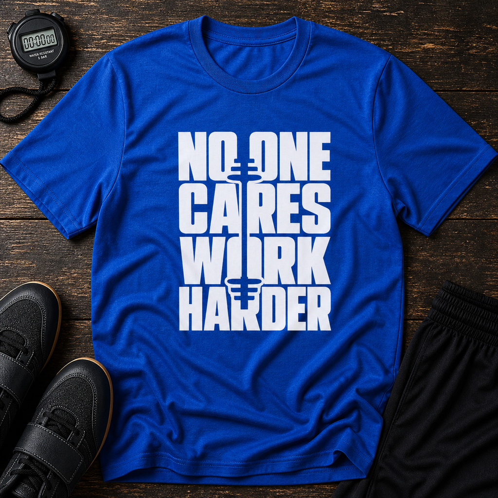 No One Cares Work Harder — Motivational Gym Tee