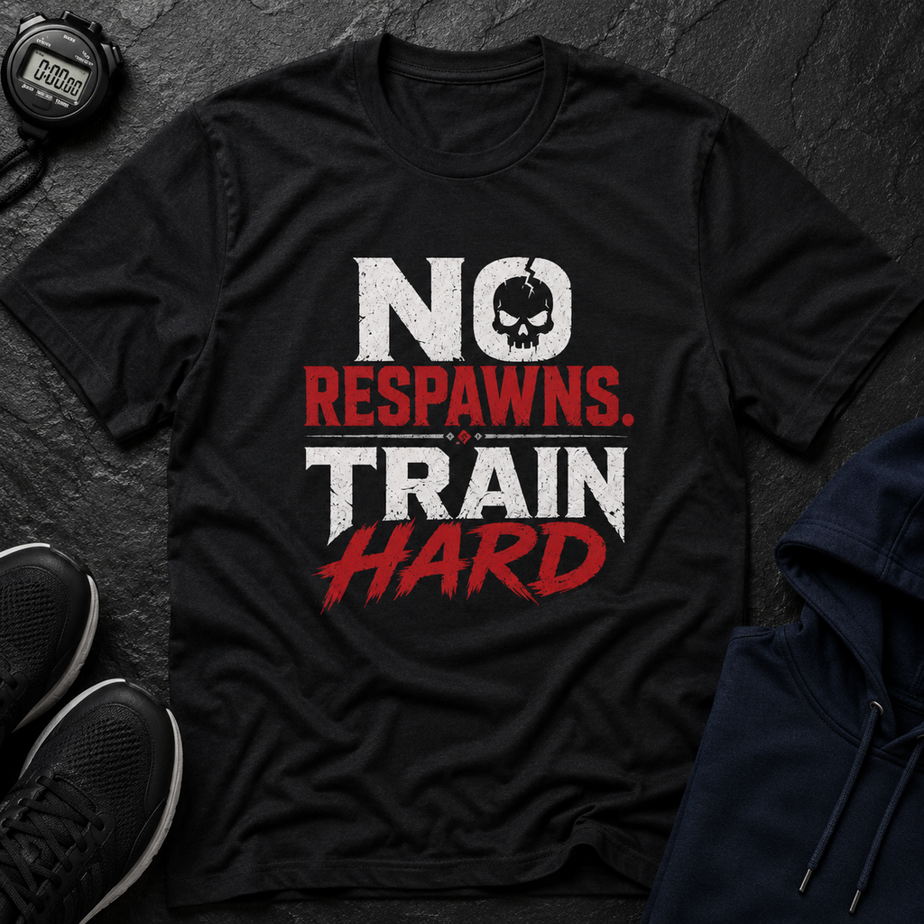 No Respawns. Train Hard T-Shirt — Motivational Gym Tee