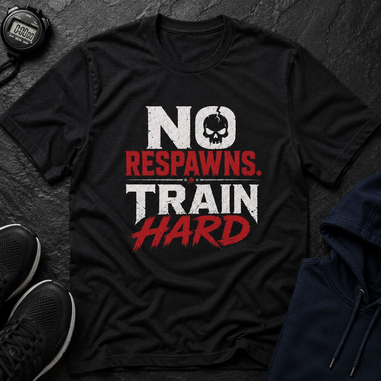 No Respawns. Train Hard T-Shirt — Motivational Gym Tee