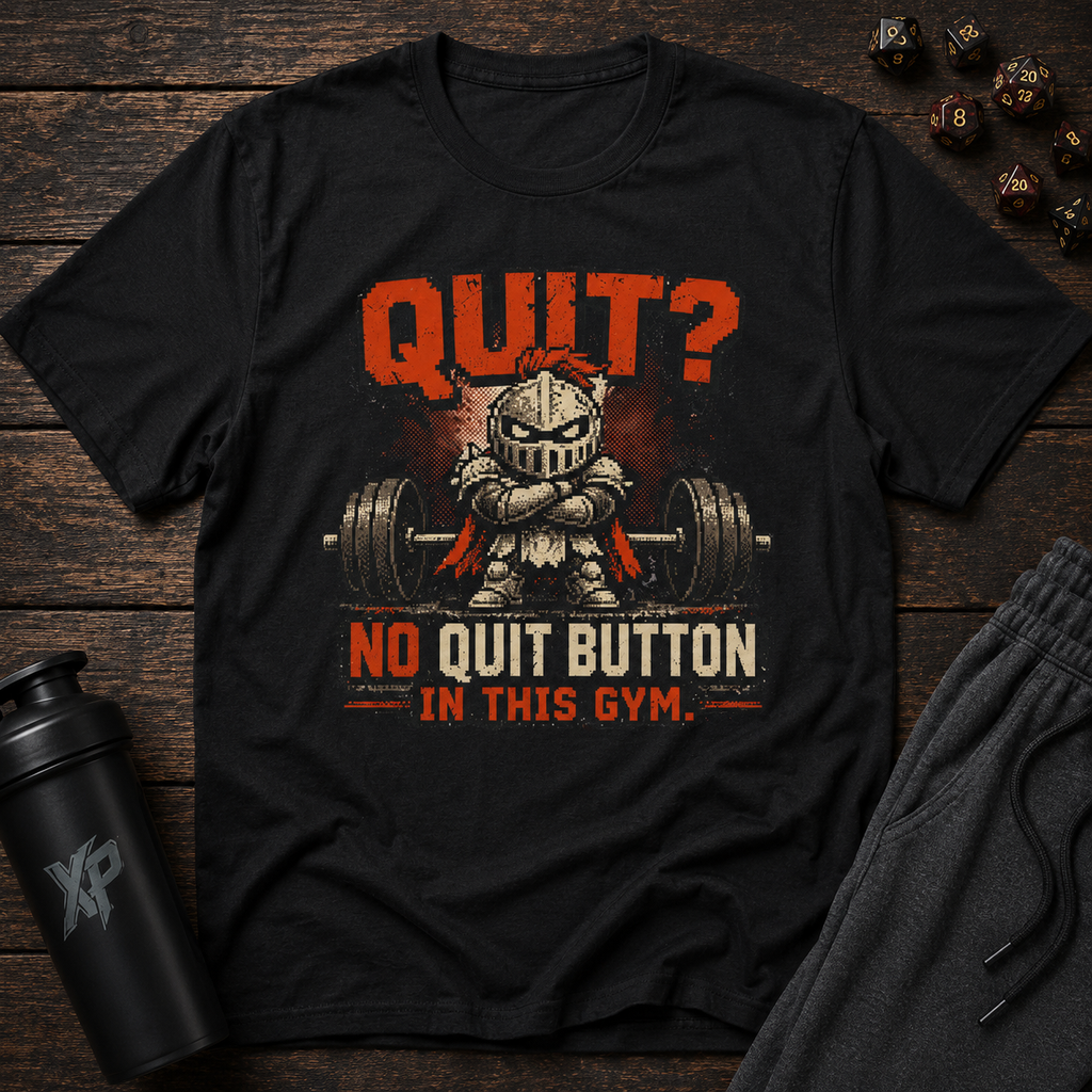 "Quit? No Quit Button in This Gym" Weightlifting Shirt