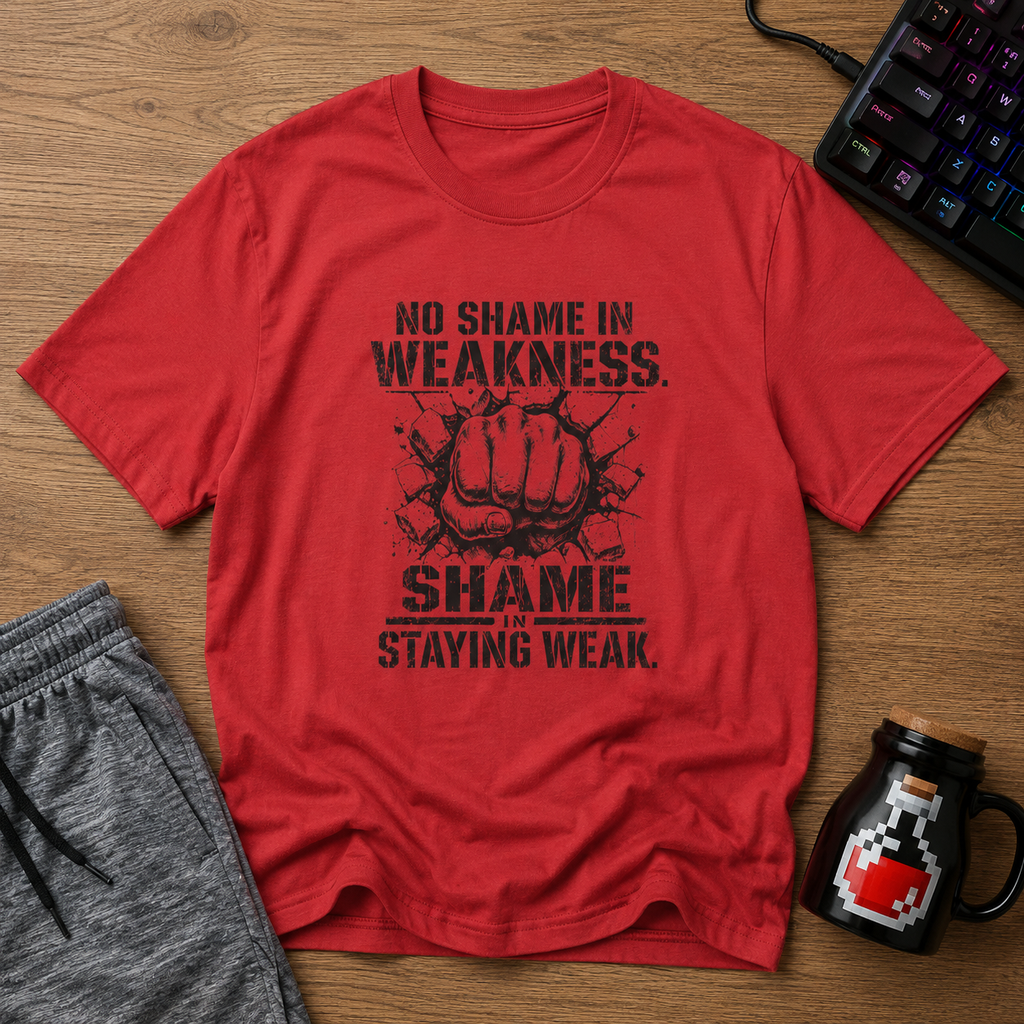No Shame in Weakness, Shame Staying Weak - Motivational Fist T-Shirt
