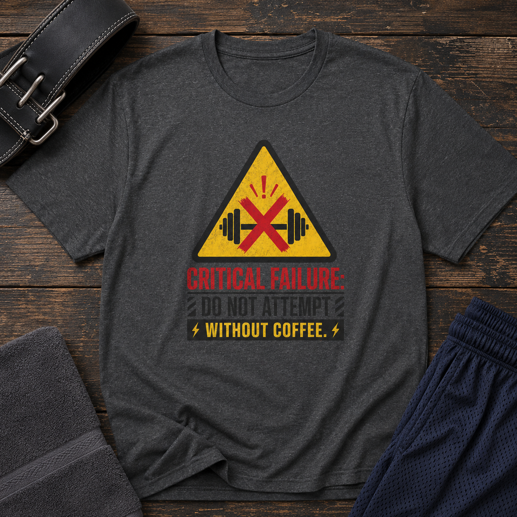 Critical Failure: Do Not Attempt Without Coffee Gym Humor Tee
