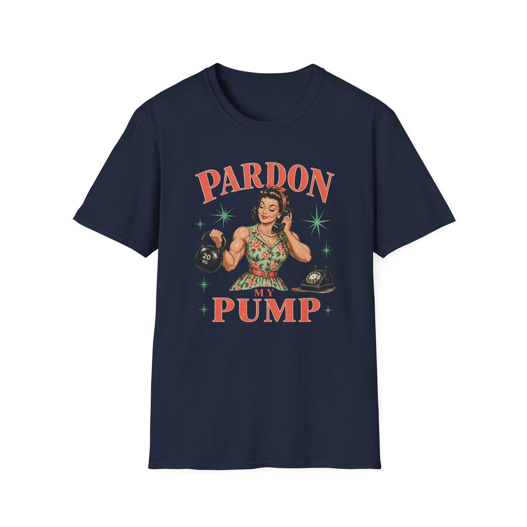 Pardon My Pump T-Shirt – Retro Weightlifting Kettlebell Fitness Tee