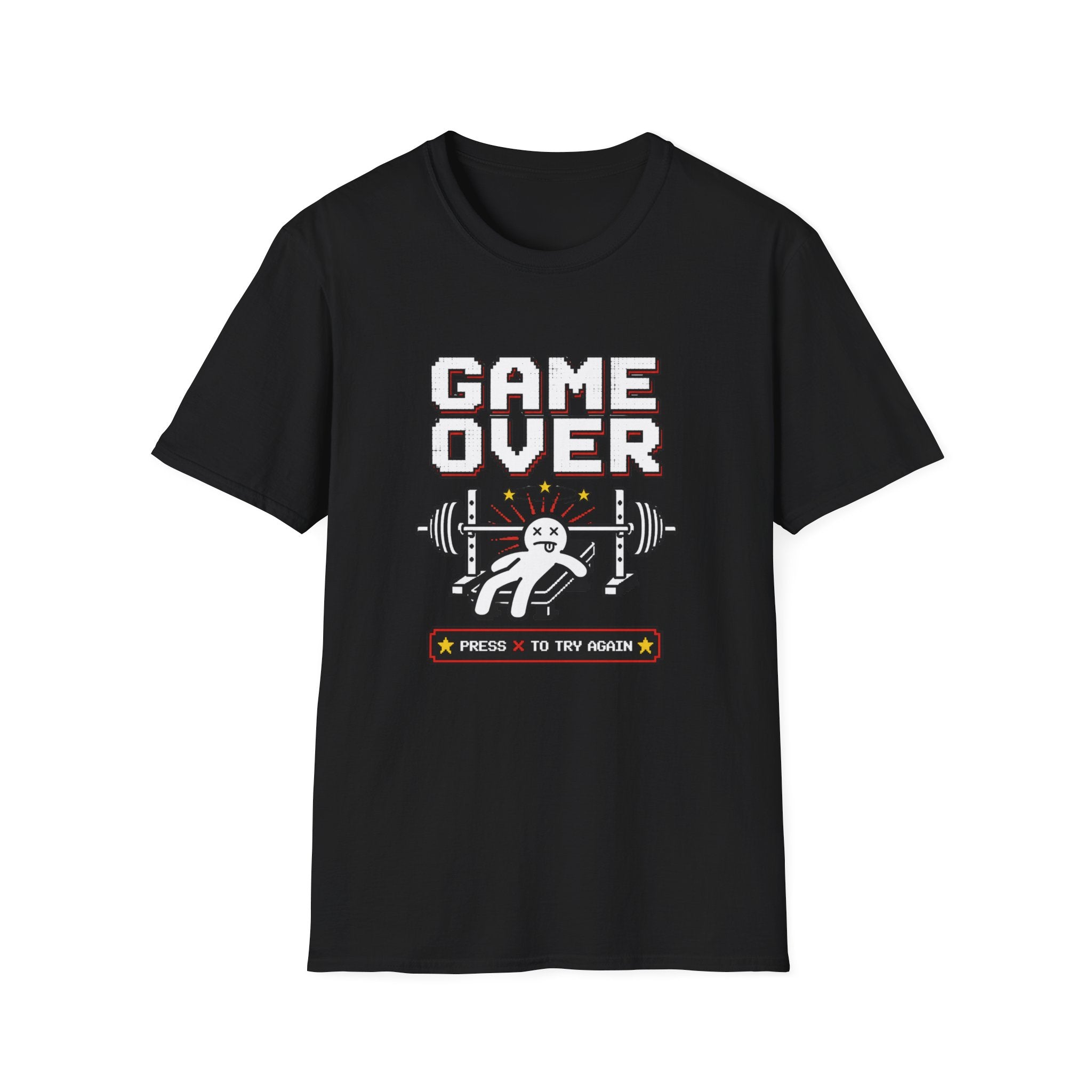 Game Over “Press R to Try Again” — Funny Gym Tee