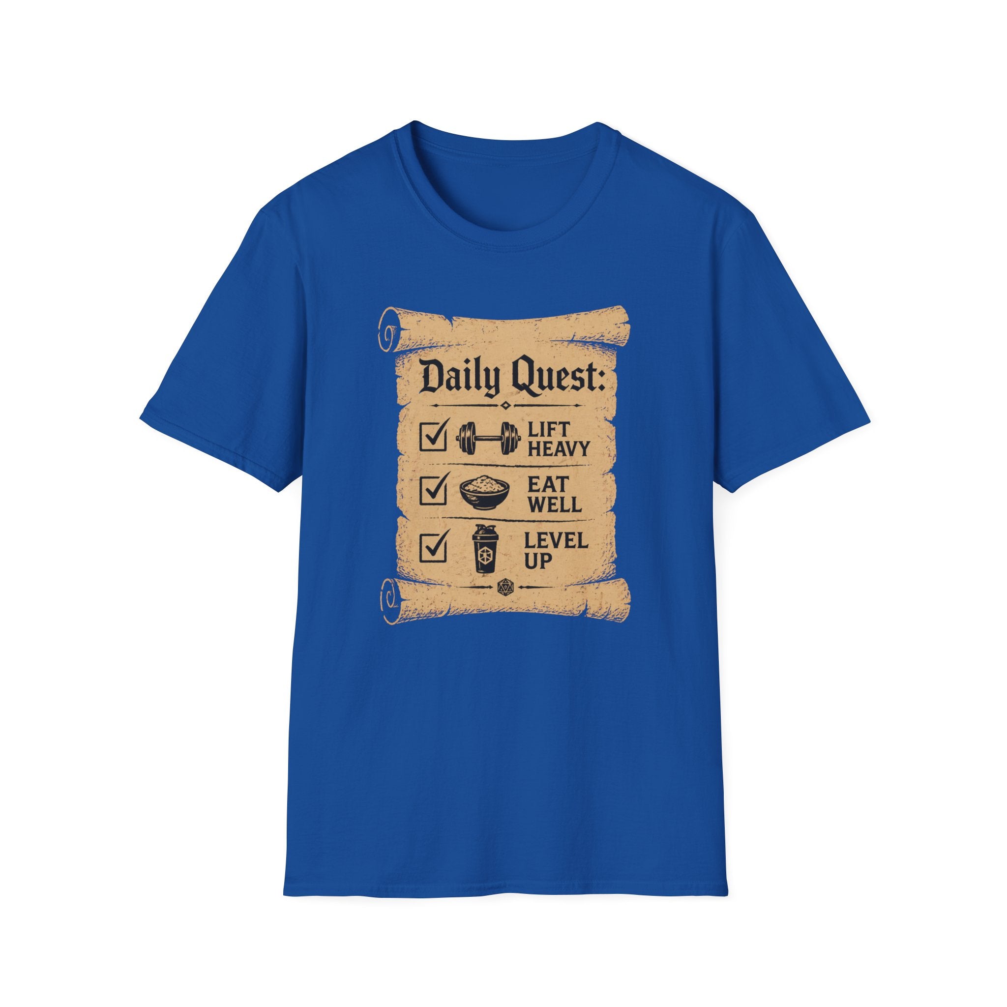 Daily Quest – 'Lift Heavy  Eat Well  Level Up' Fitness RPG Tee