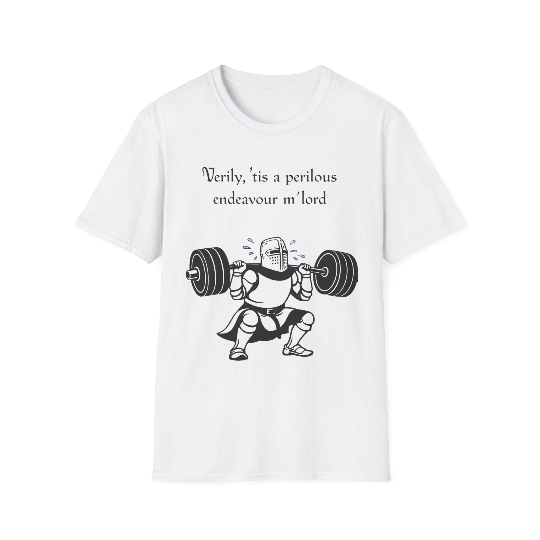 Verily, ’tis a perilous endeavour m’lord - Medieval Gym Humor Tee