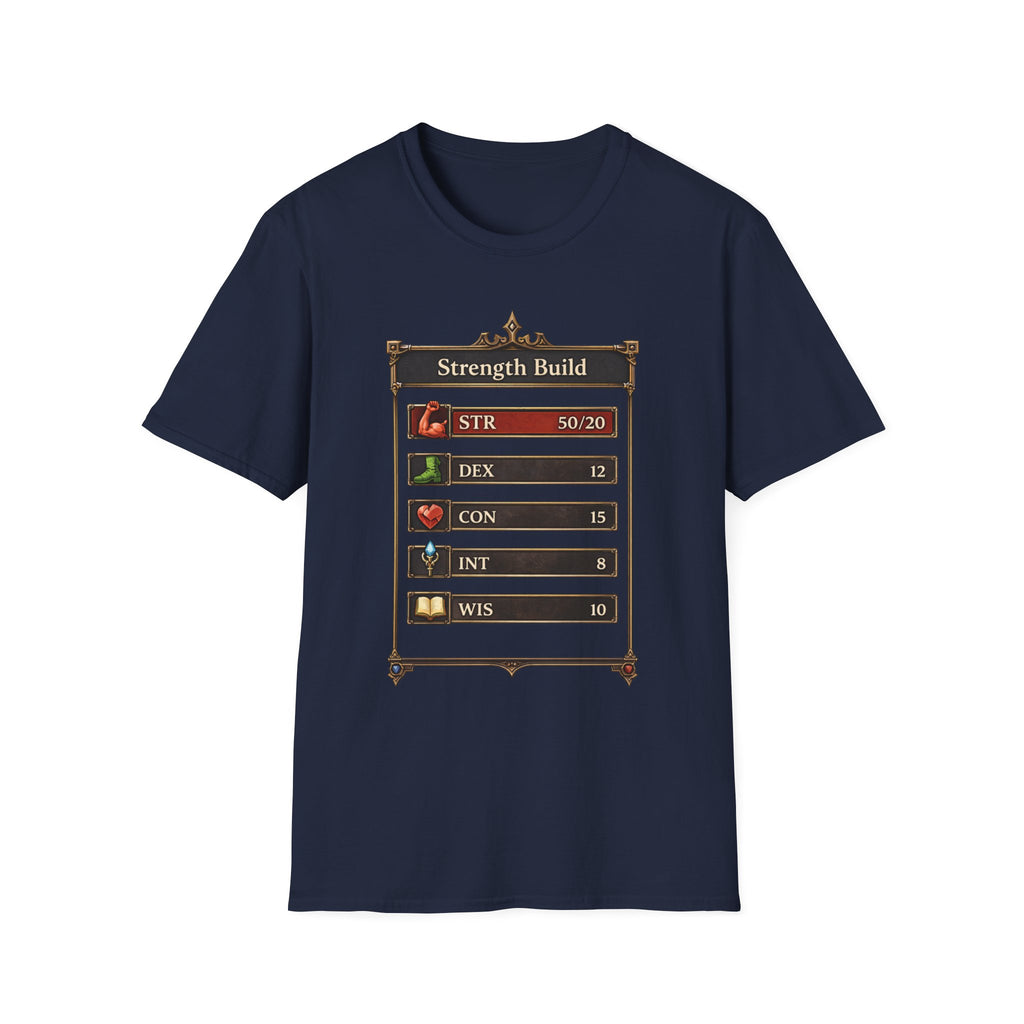 Strength Build RPG — Gamer Character Stat Tee