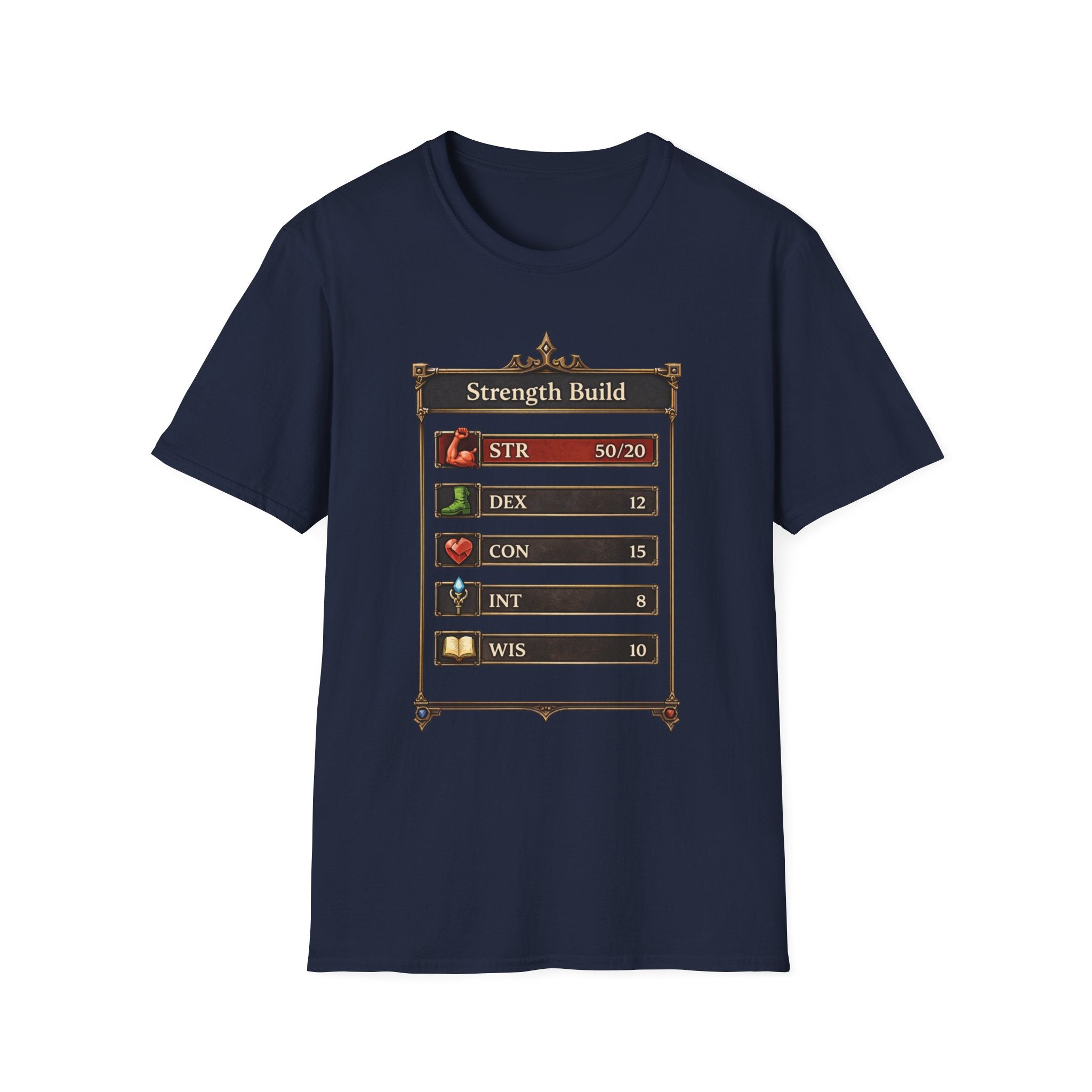 Strength Build RPG — Gamer Character Stat Tee
