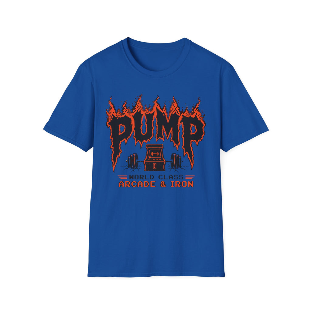 Pump Arcade & Iron — Retro Gym Weightlifting Tee